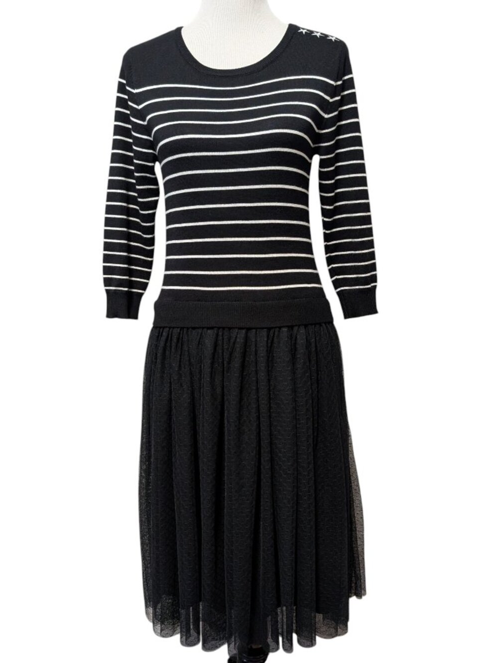 Modcloth Size M Flaunt Where You Want Black White Twofer Sweater Top Tulle Dress